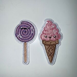 Lollipop & Ice Cream Cone Embroidered Iron On Patches Set of 2 Kawaii Sweet